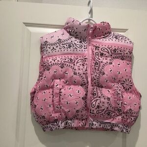 Pink Bandana Print Puffer Vest -Size L - NWT